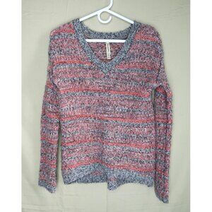 Aeropostale Knit Sweater Womens Size XS Gray Pink Stripe Long Sleeves Oversized